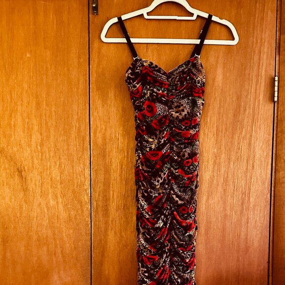 L'AGENCE Caprice Dress Leopard & Roses. Worn less than 2 Hrs. Size 0/ XS/XXS - Picture 2 of 5